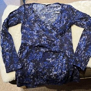 CAbi Blue and Black Patterned Top